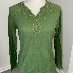 No Boundaries Green Embroidered Boho Top Juniors M 7/9 Long Sleeve Fairy Whimsy